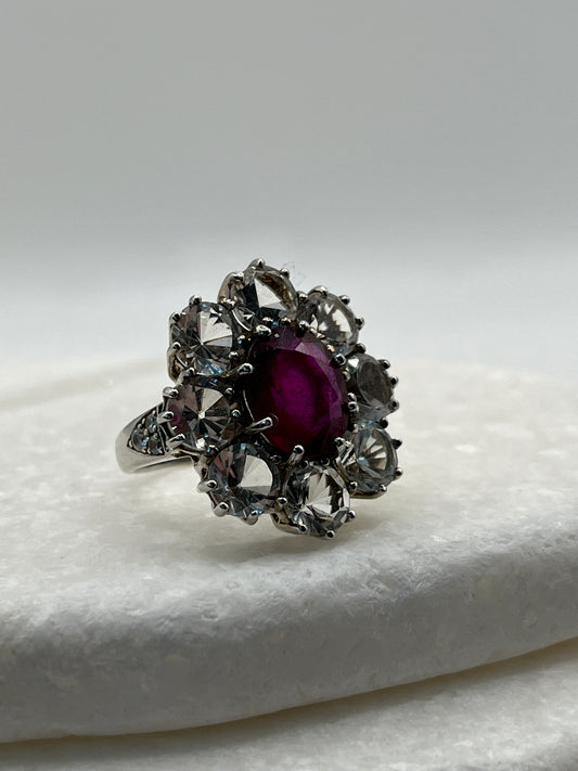 925 Sterling Silver Ruby And White Topaz- Size P