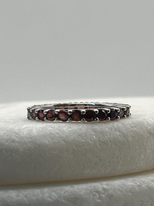 925 Sterling Silver Garnet Full Eternity Ring - Size O