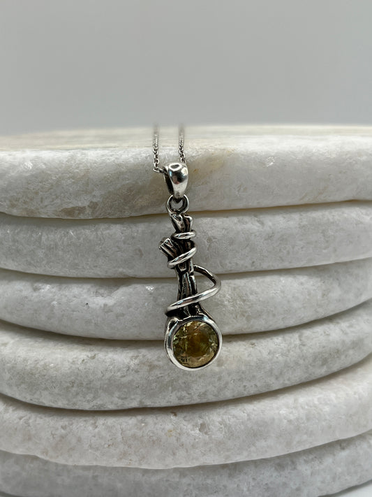 925 Sterling Silver Citrine Twist Pendant on 45cm Sterling Silver Chain