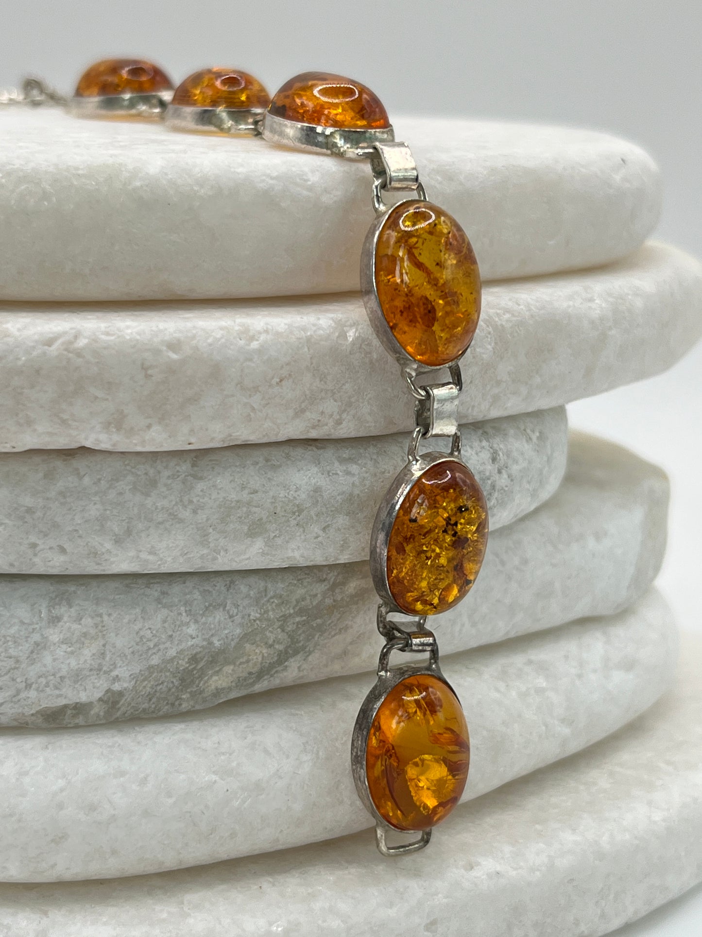 925 Sterling Silver Baltic Honey Amber Bracelet- 20cm