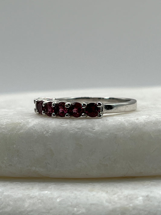 925 Sterling Silver Rajasthan Garnet Half Eternity Band - Size L