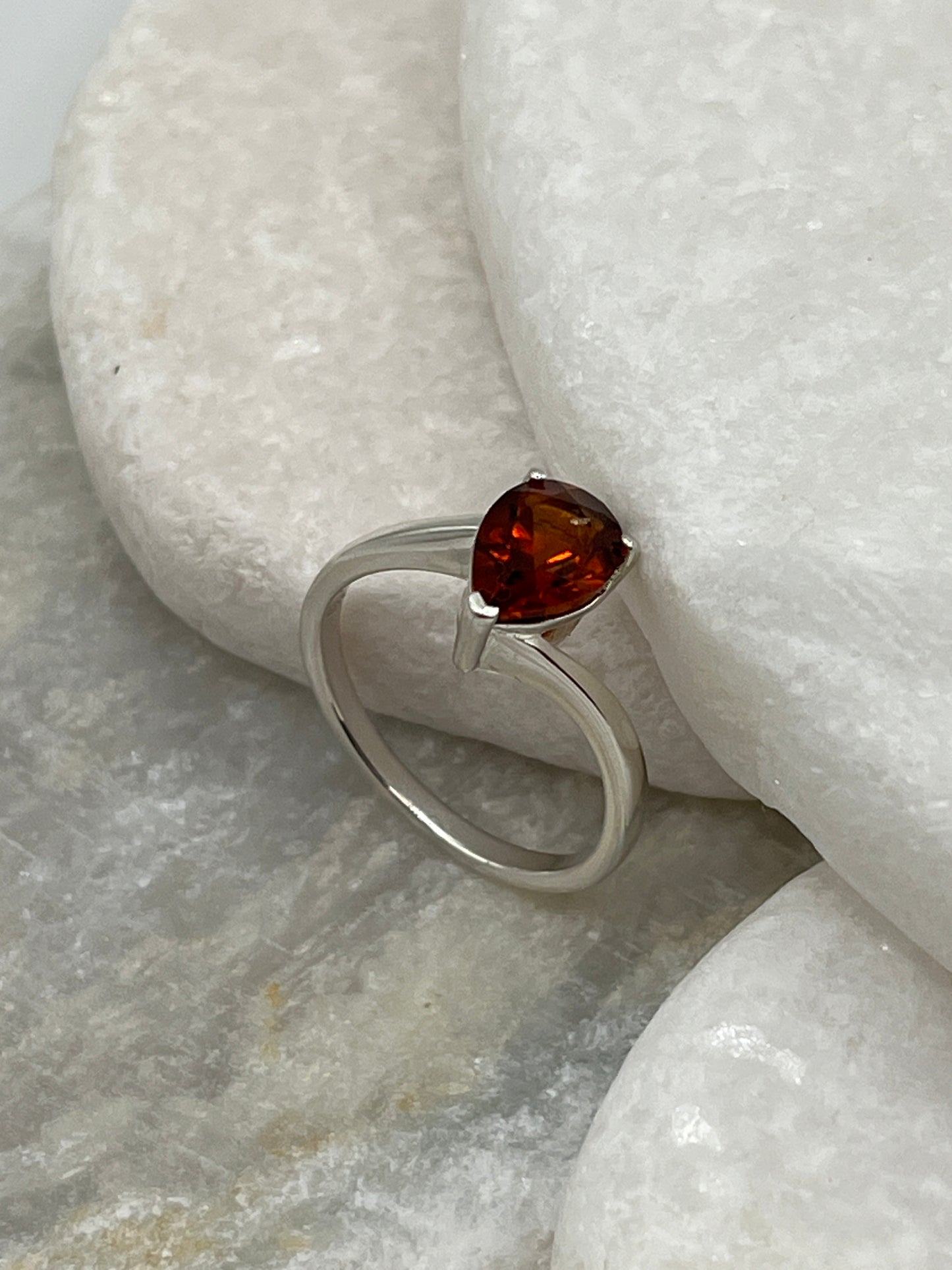 925 Sterling Silver Marquise Cut Garnet Half Eternity Ring - Size L