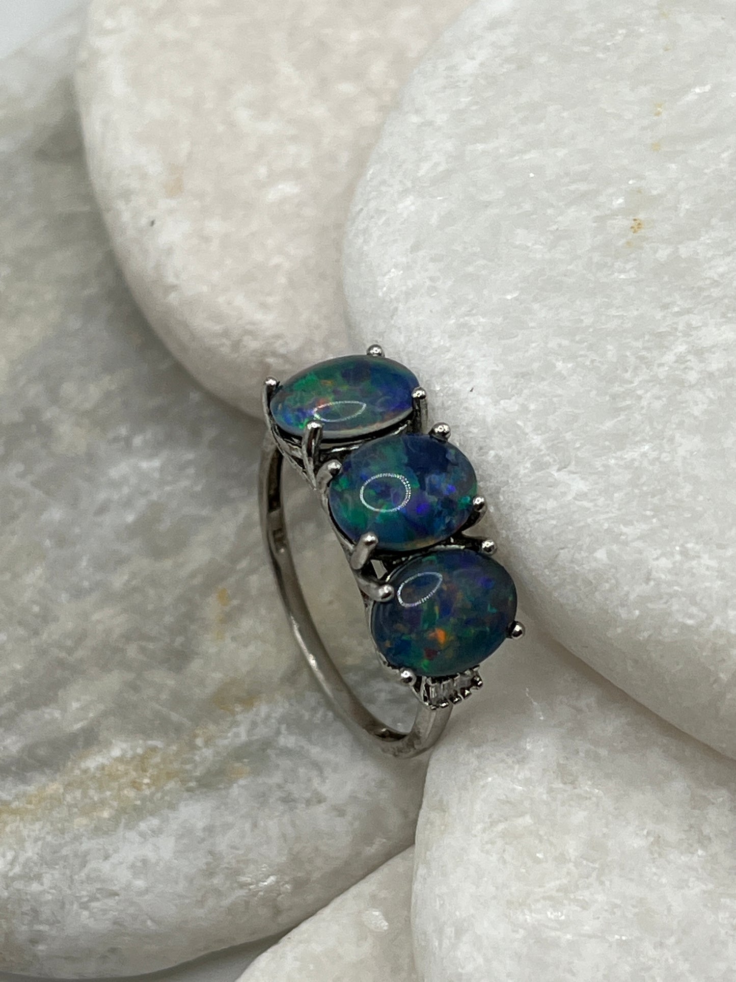 925 Sterling Silver Trilogy Triplet Opal with Diamond Shoulders