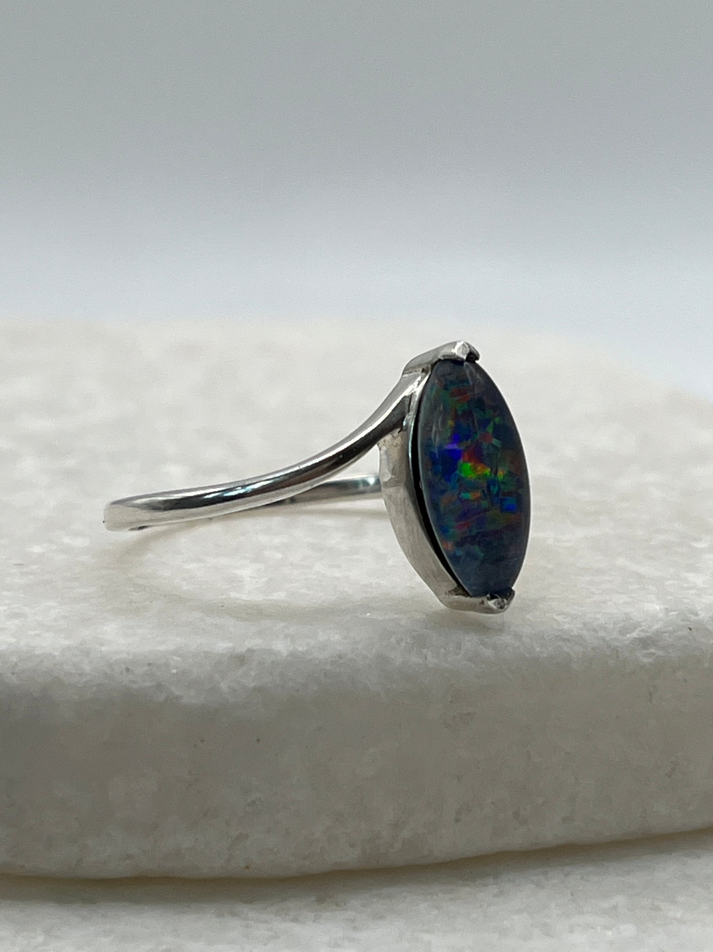925 Sterling Silver Marquise Opal Triplet - Size R