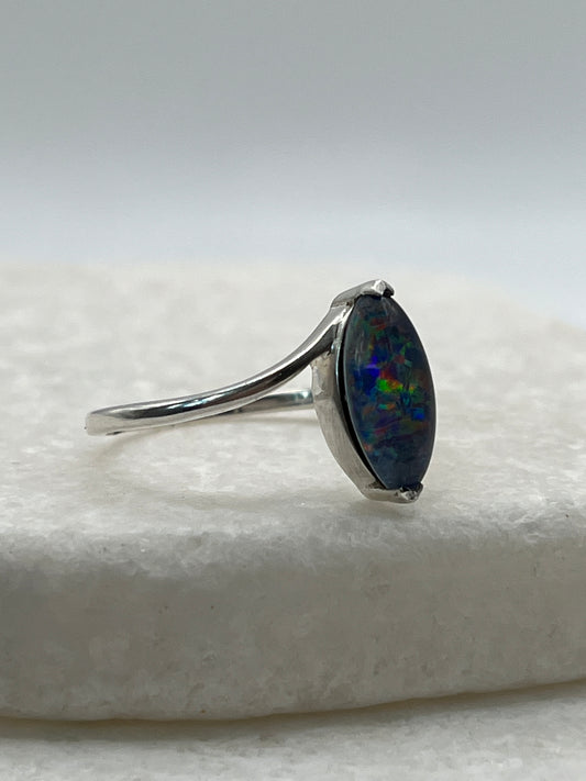 925 Sterling Silver Marquise Opal Triplet - Size R