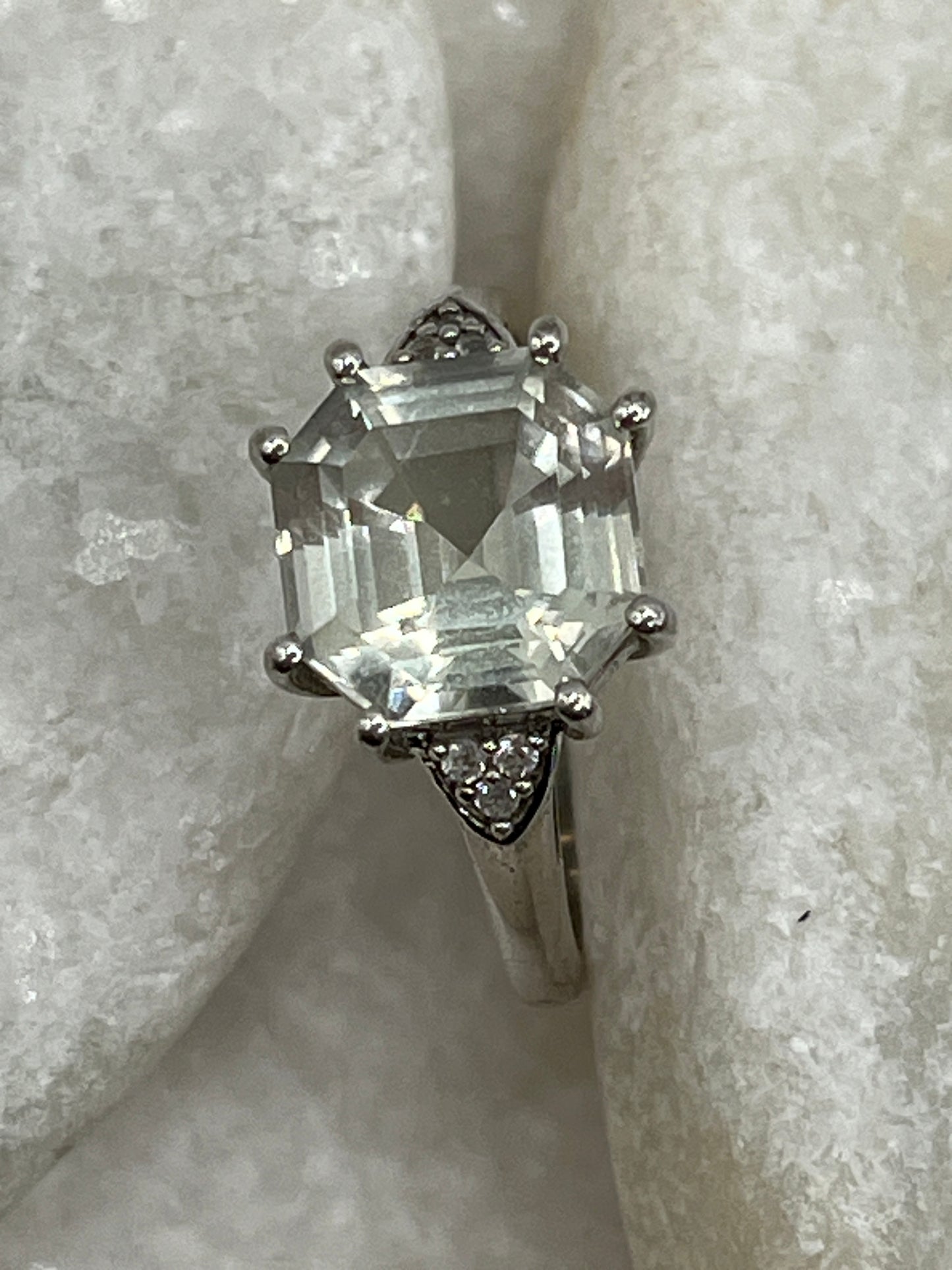 925 Sterling Silver Green Amethyst Ring - Size S