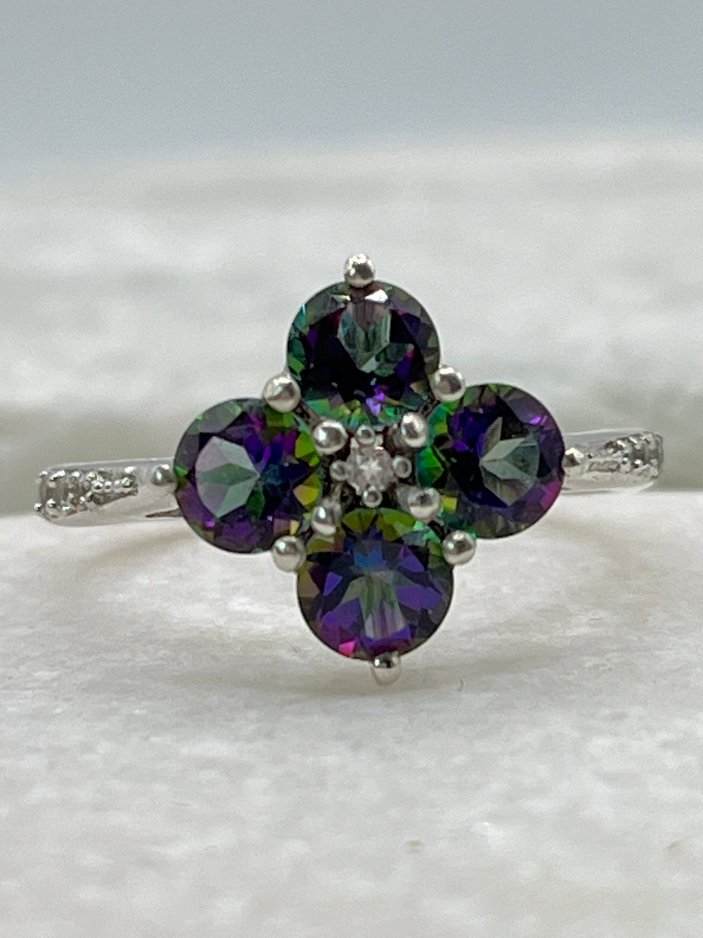 925 Sterling Silver Mystic Topaz Four Stone Cluster Ring - Size Q