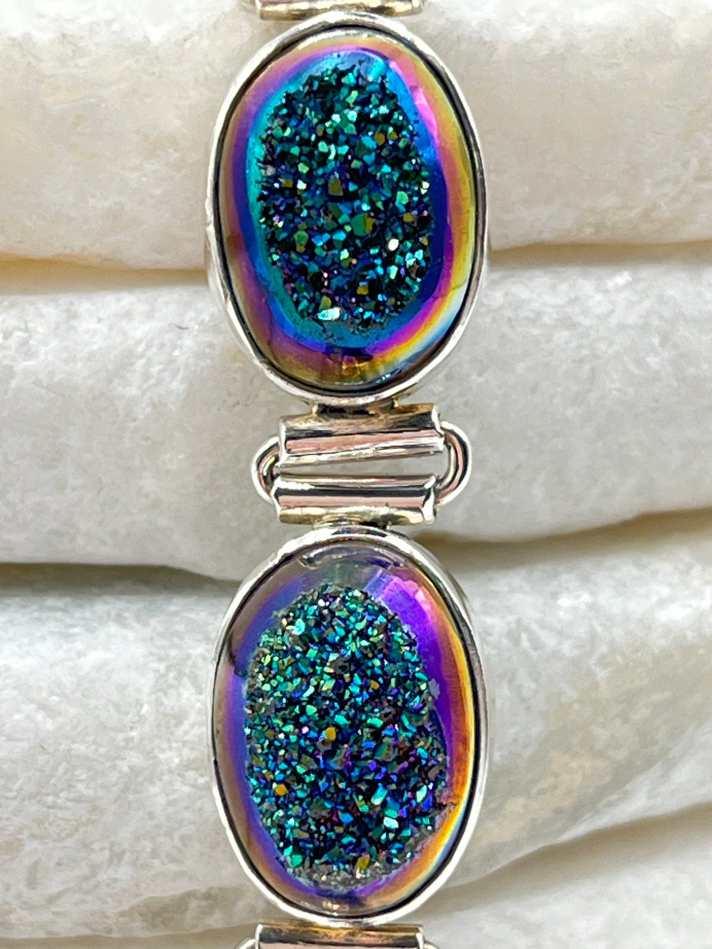 925 Sterling Silver Peacock Green Drusy Bracelet