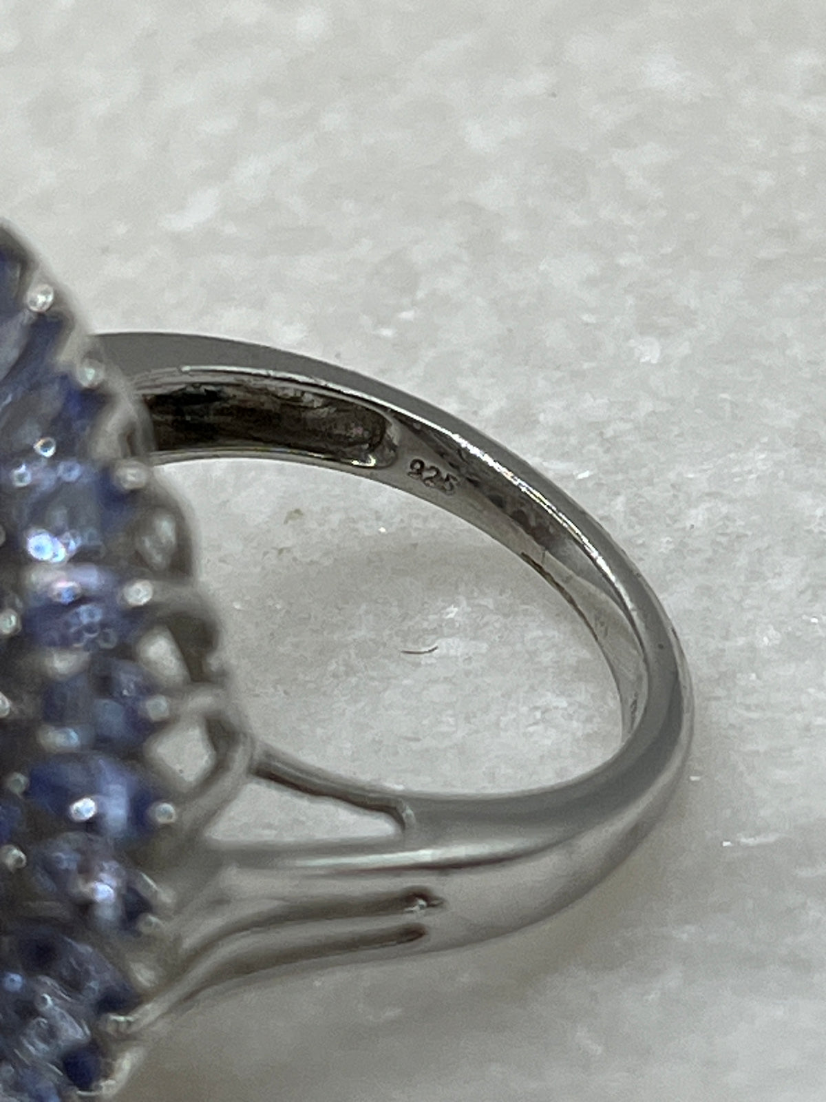 Vintage 925 Sterling Silver Tanzanite and White Diamond Marquise Shaped Cluster Ring - Size T.5