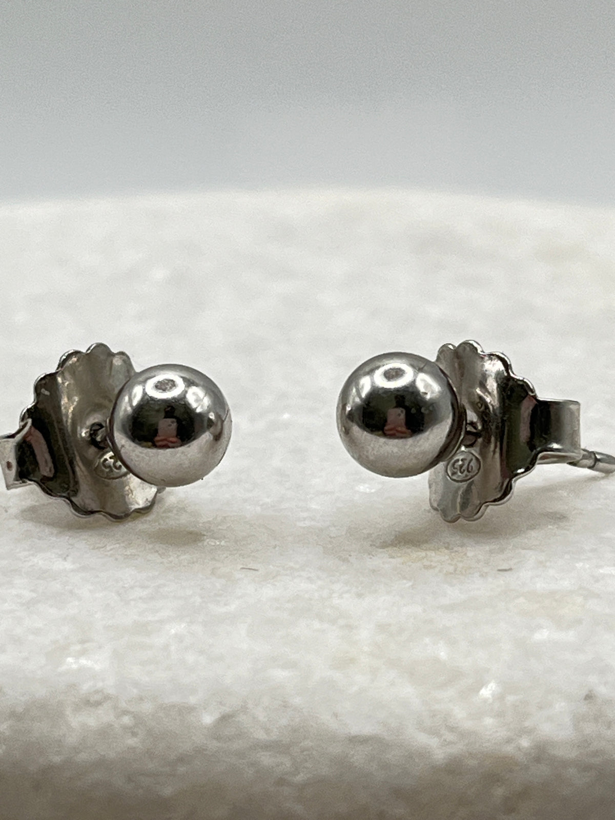Solid 925 Sterling Silver Rhodium Plated Ball Stud Earrings - 4mm