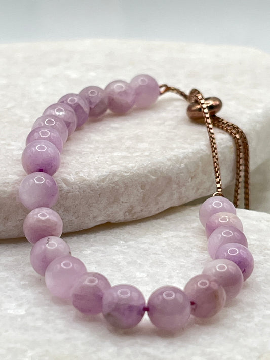 925 Sterling Silver Rose Gold Gilded Kunzite Slider Bracelet