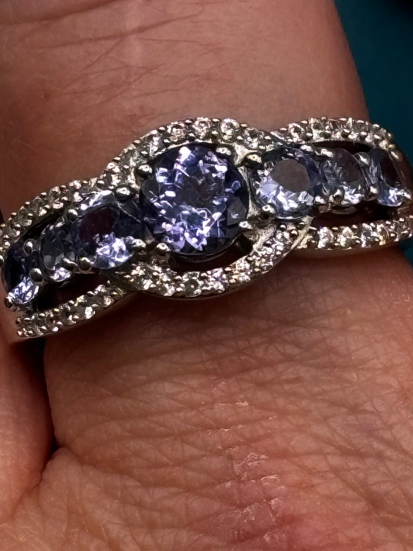 925 Sterling Silver Tanzanite and White Topaz Ring Size W