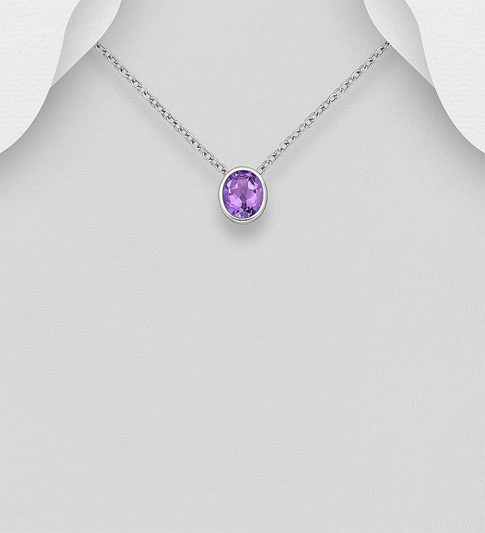 925 Sterling Silver Solitaire Pendant, Decorated with Amethyst