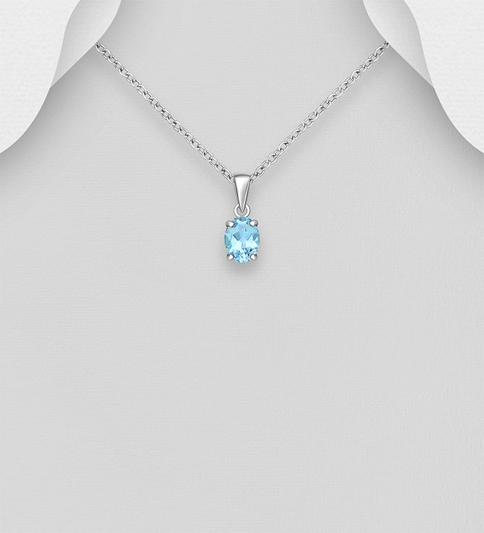 925 Sterling Silver Solitaire Pendant Decorated with Various Gemstones