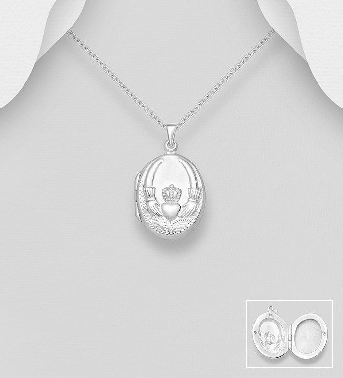 925 Sterling Silver Claddagh Locket Pendant