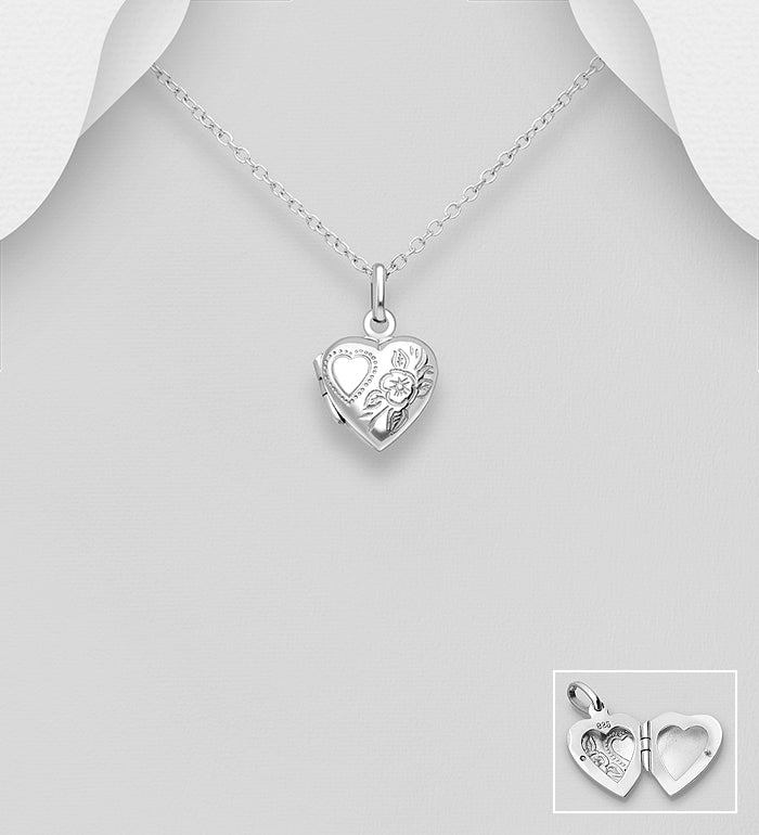 925 Sterling Silver Flower and Heart Locket Pendant