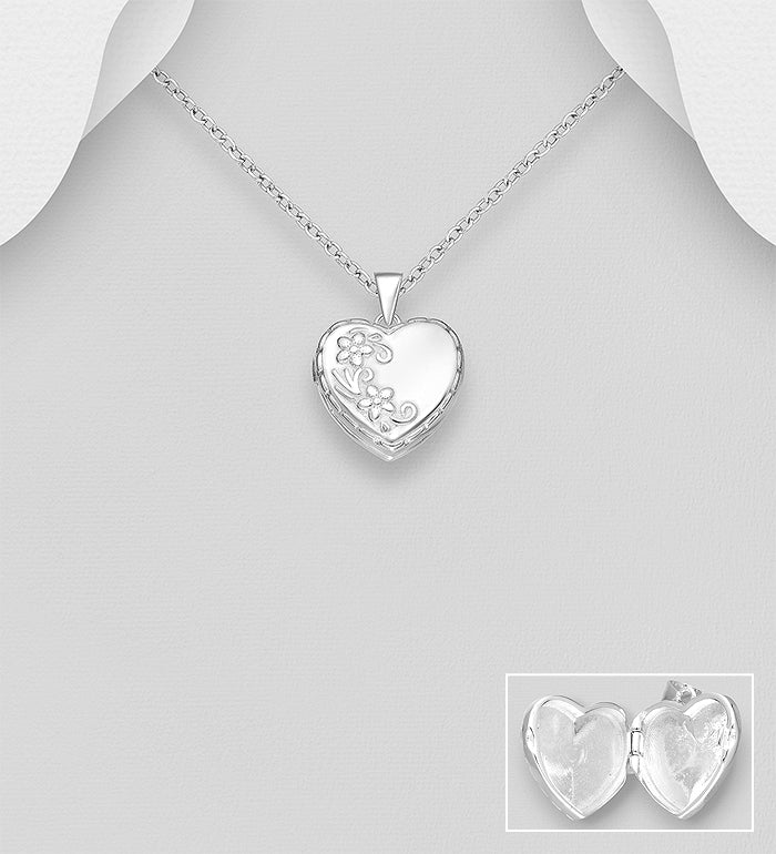925 Sterling Silver Flower and Heart Locket Pendant