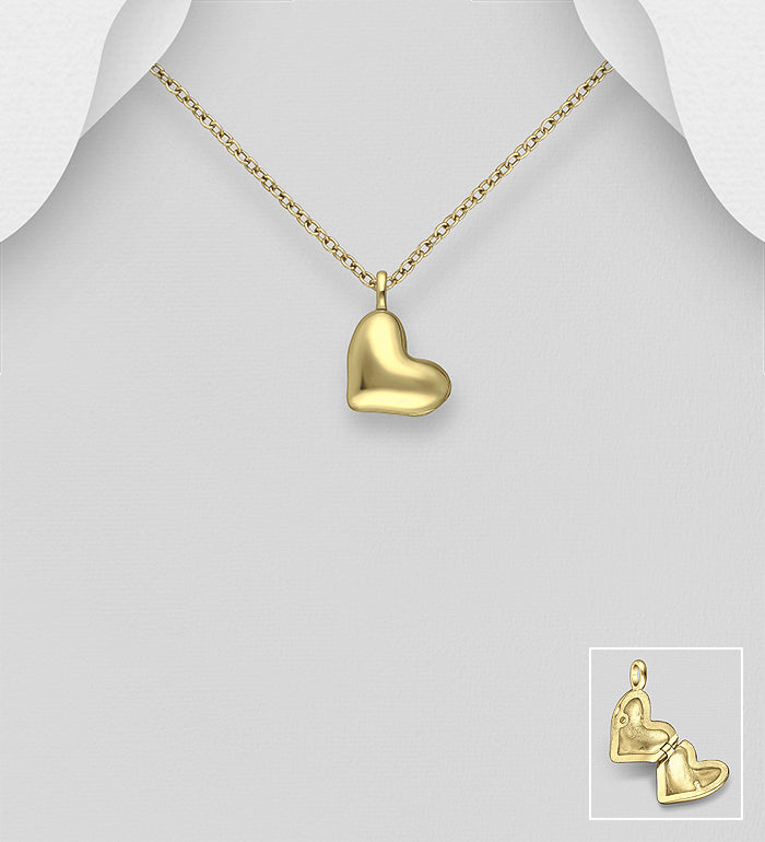 925 Sterling Silver Heart Locket Pendant, Plated with 0.5 Micron 9K Yellow Gold