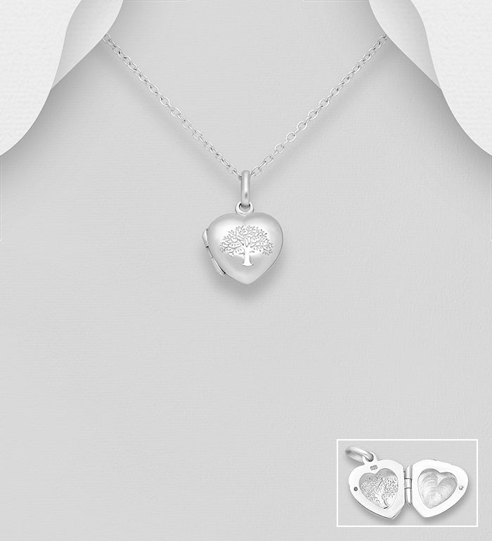 925 Sterling Silver Heart and Tree of Life Locket Pendant
