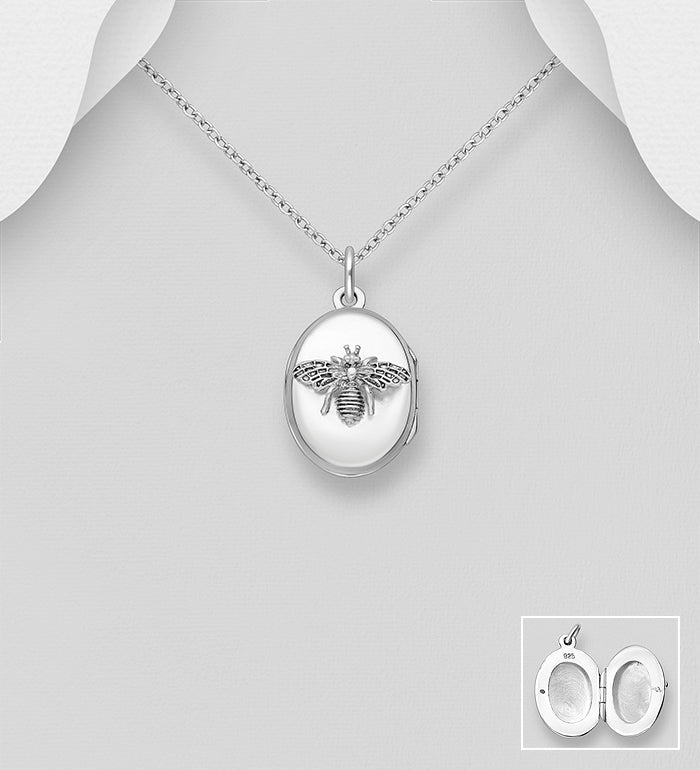 925 Sterling Silver Oxidized Bee Locket Pendant