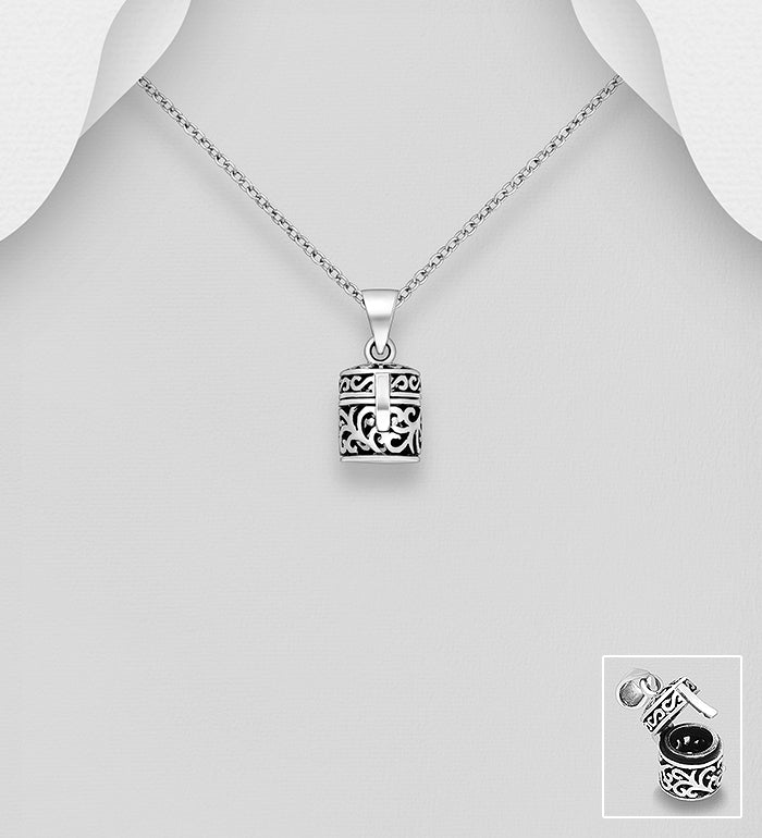 925 Sterling Silver Oxidized Swirl Locket Pendant