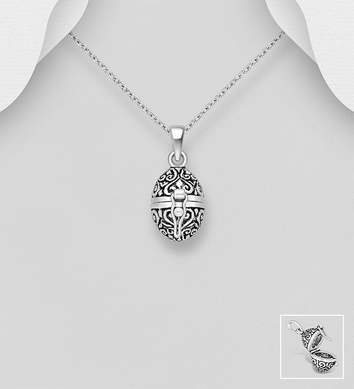 925 Sterling Silver Oxidized Swirl Prayer Box Locket Pendant