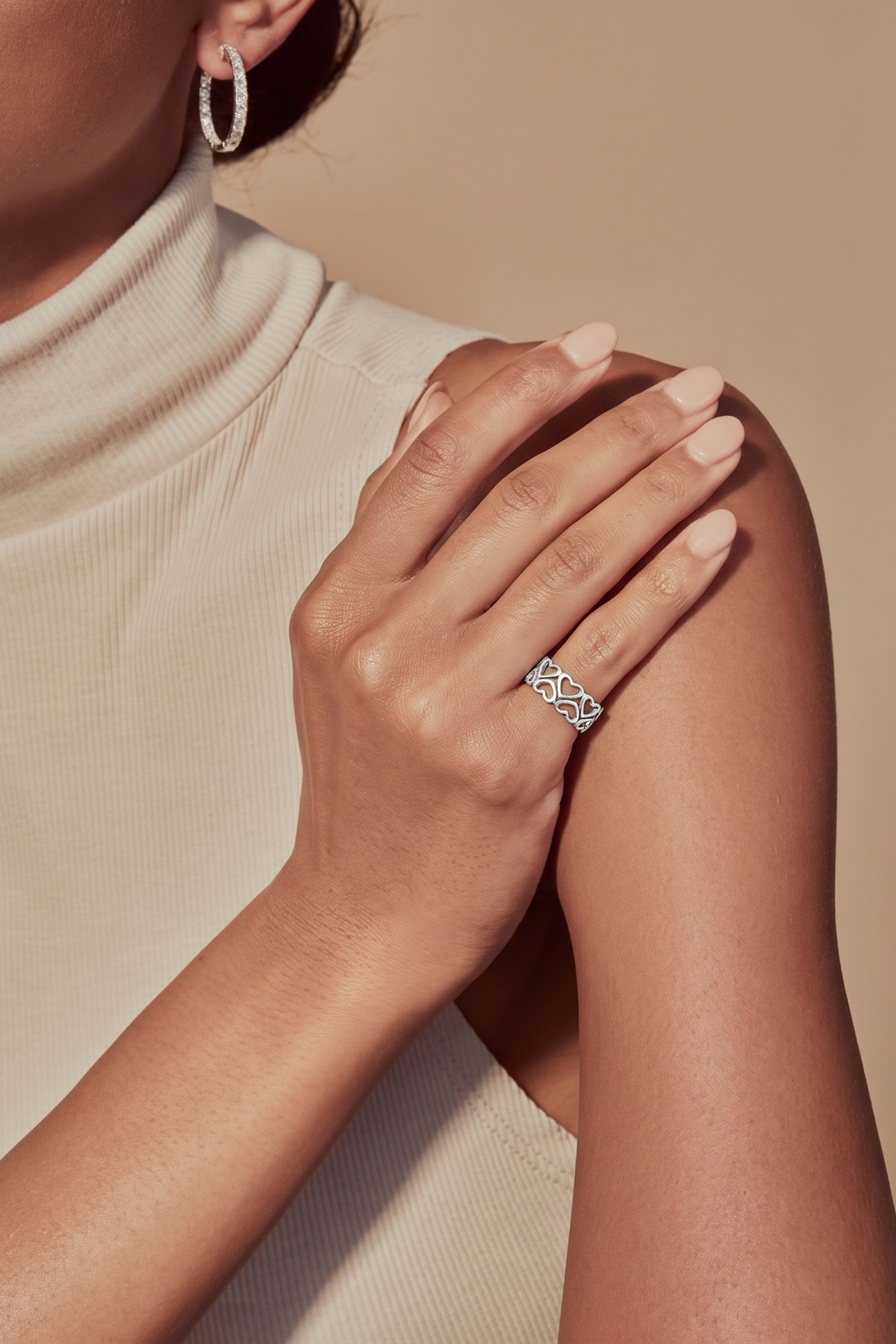 Handcrafted 925 Sterling Silver Heart Band Ring