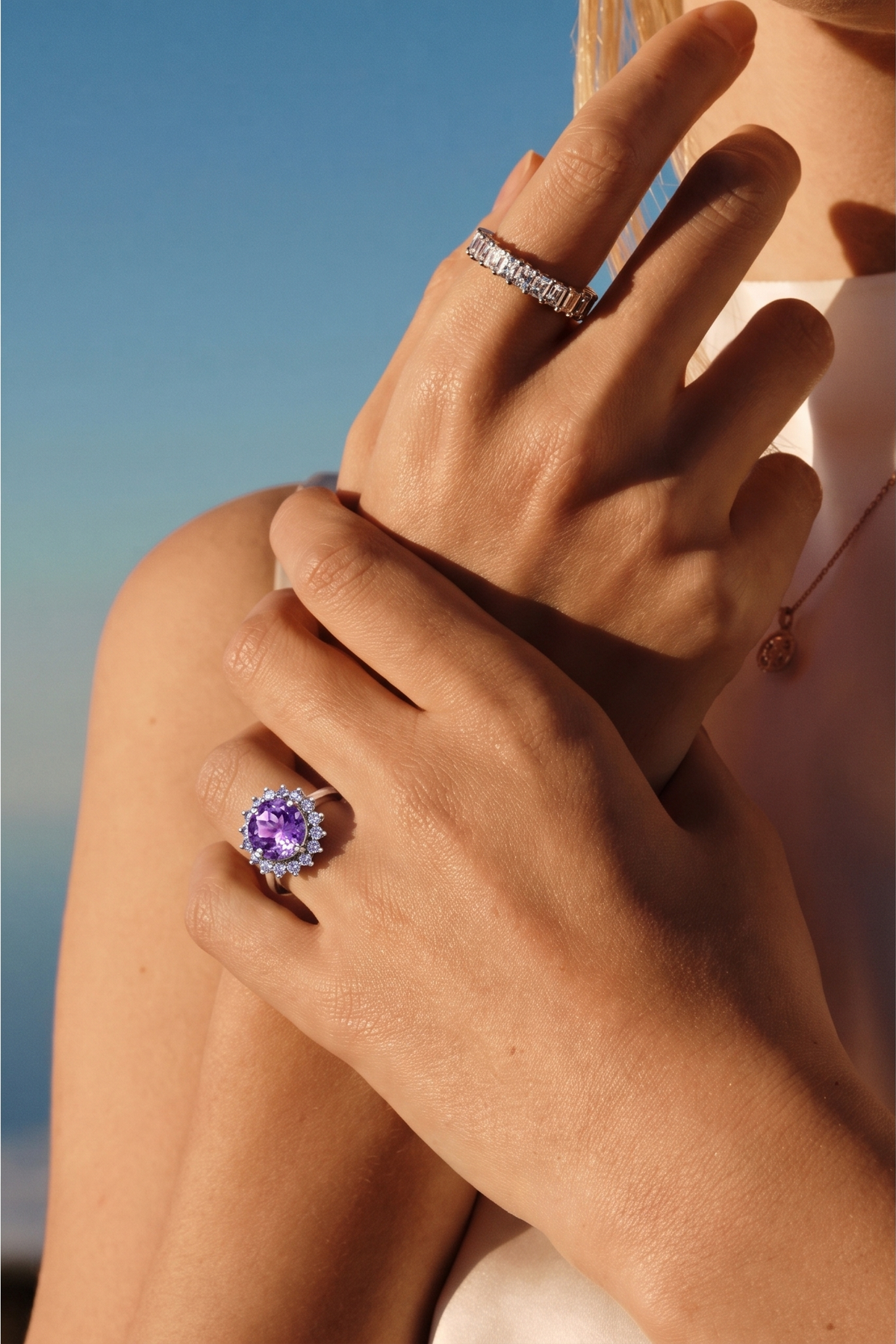 925 Sterling Silver Amethyst and Tanzanite Halo Ring