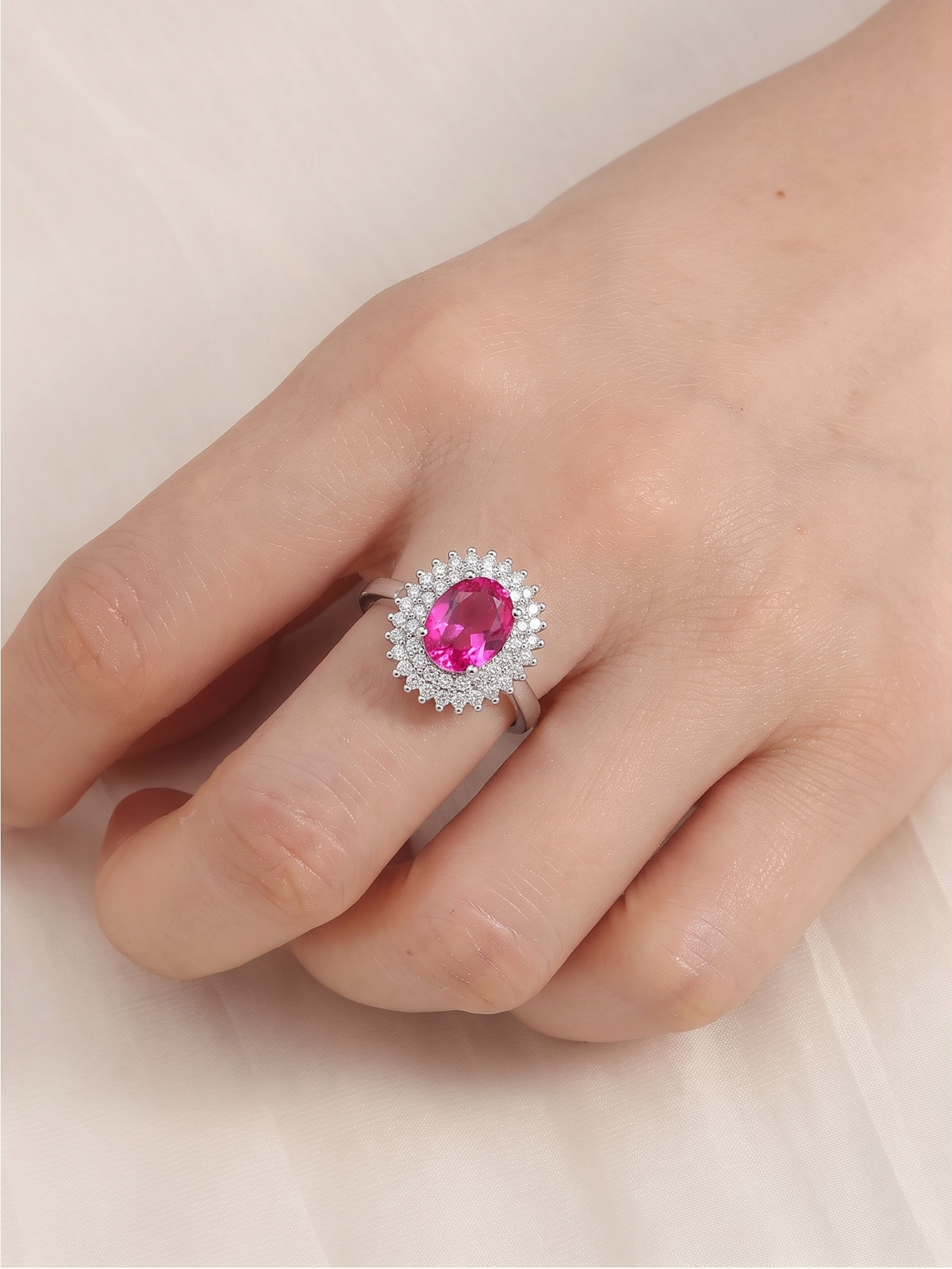 Handcrafted 925 Sterling Silver Mystic Pink Topaz Double Halo Ring