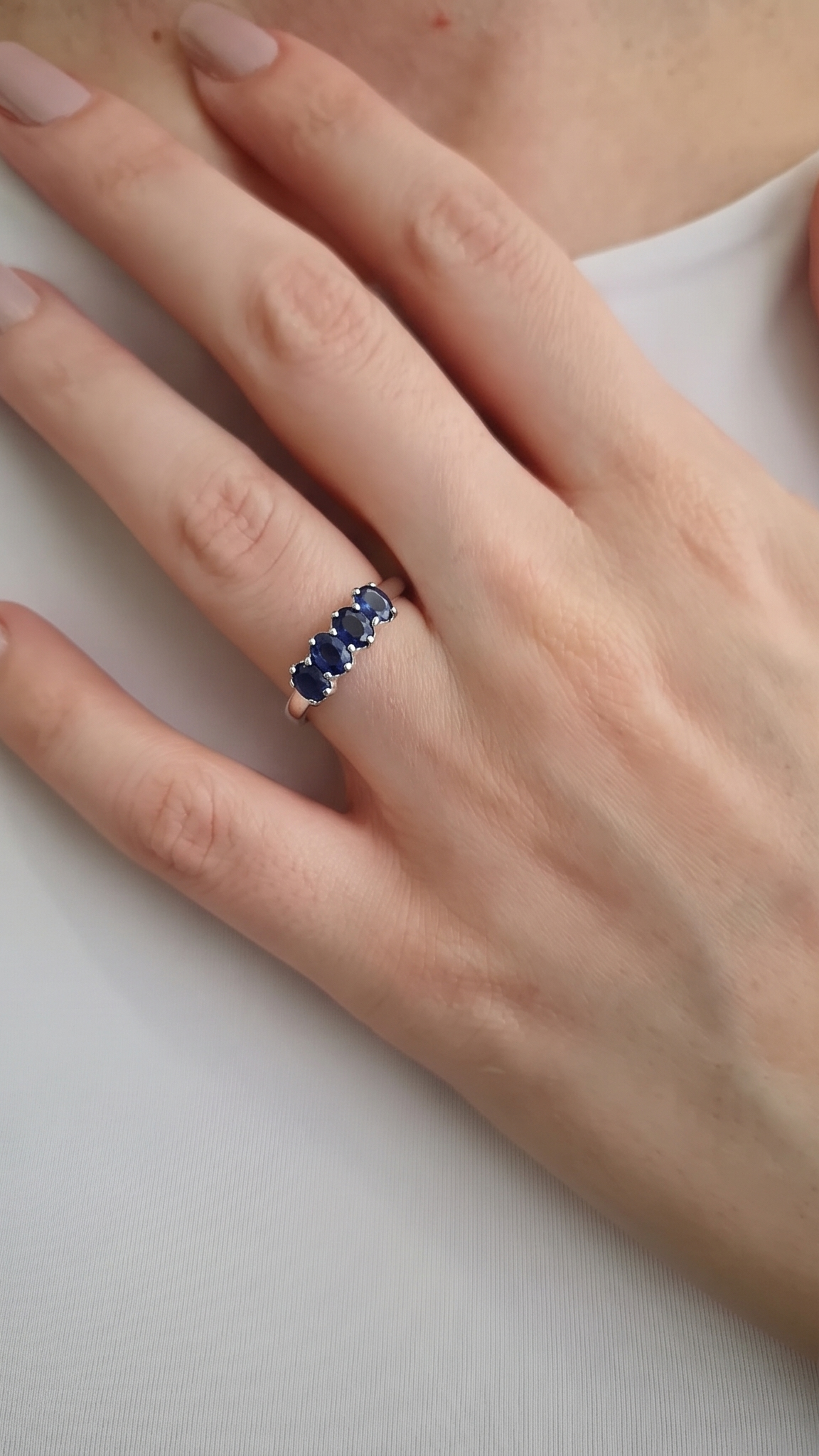 Handcrafted 925 Sterling Silver Blue Sapphire Half Eternity Ring