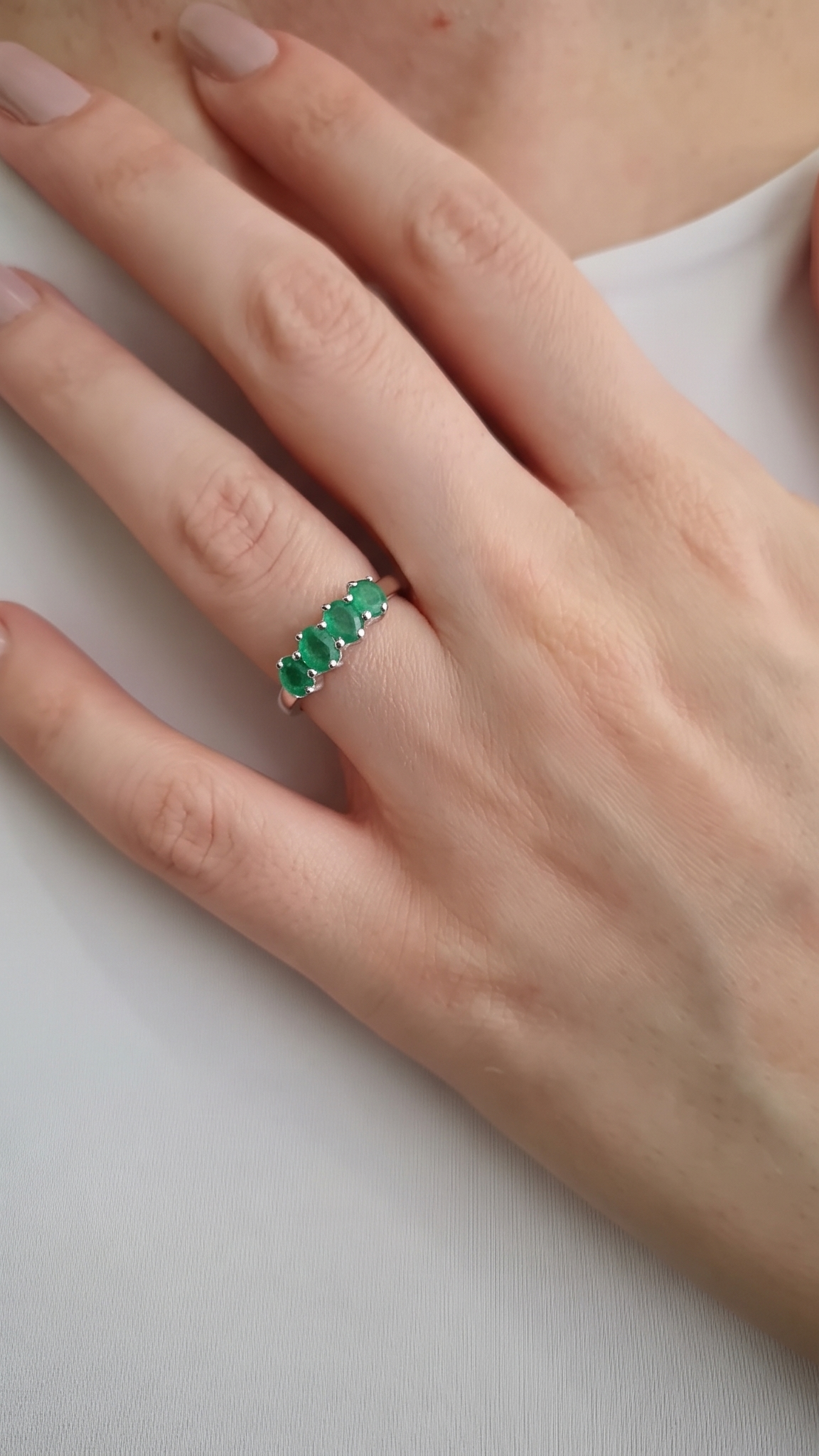 Handcrafted 925 Sterling Silver Emerald Half Eternity Ring