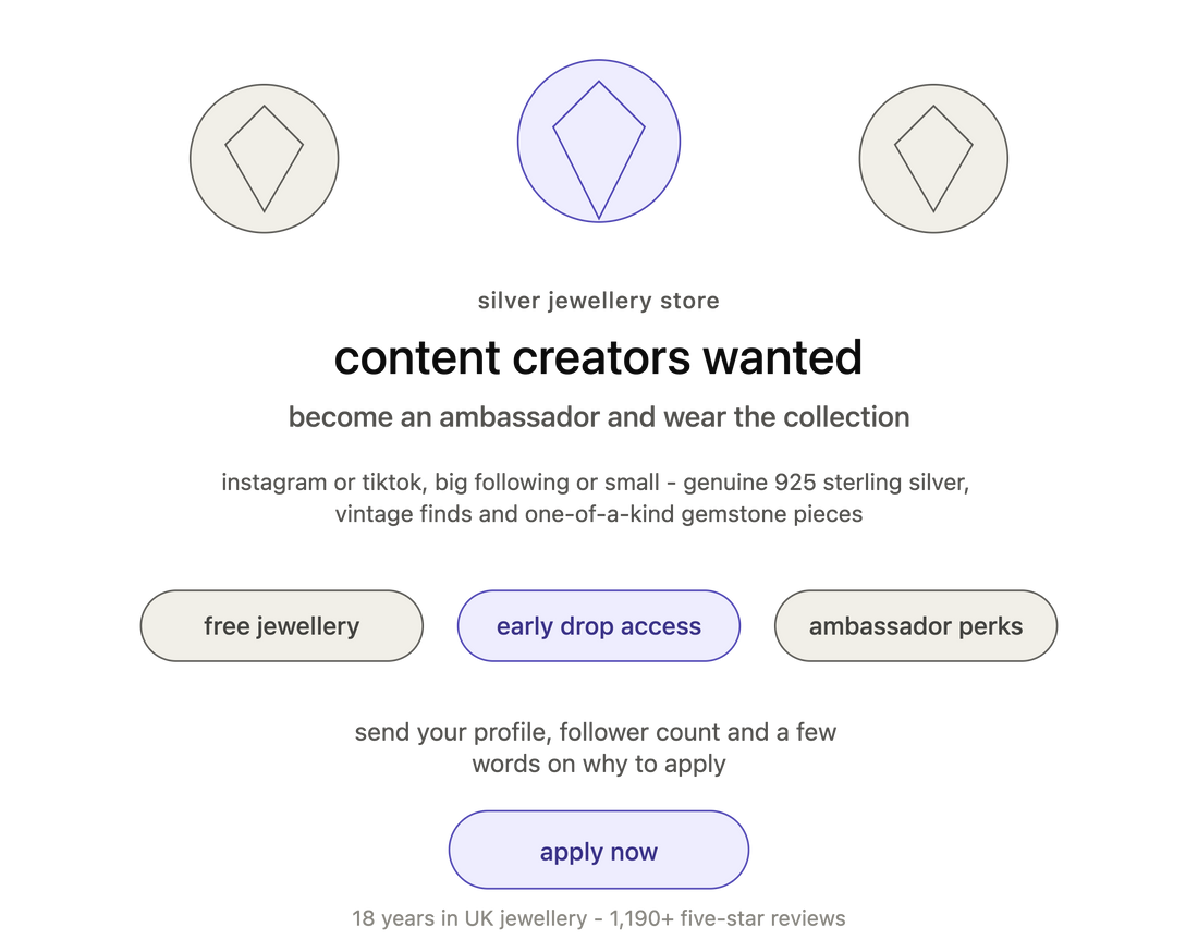 Content Creators Wanted – Become a Silver Jewellery Store Ambassador! 💎