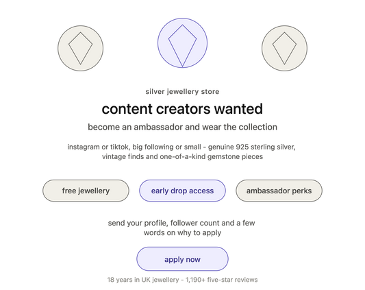 Content Creators Wanted – Become a Silver Jewellery Store Ambassador! 💎