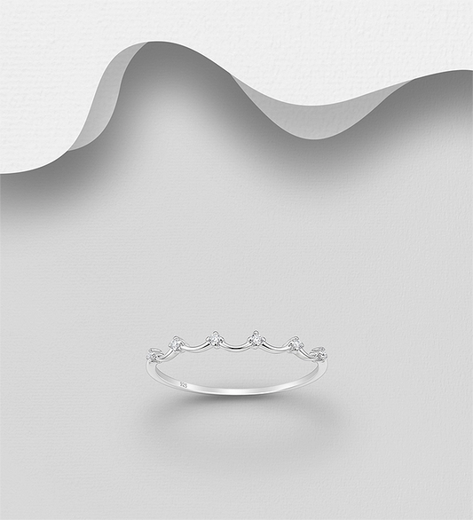 925 Sterling Silver Crown Ring, Decorated with CZ Simulated Diamonds