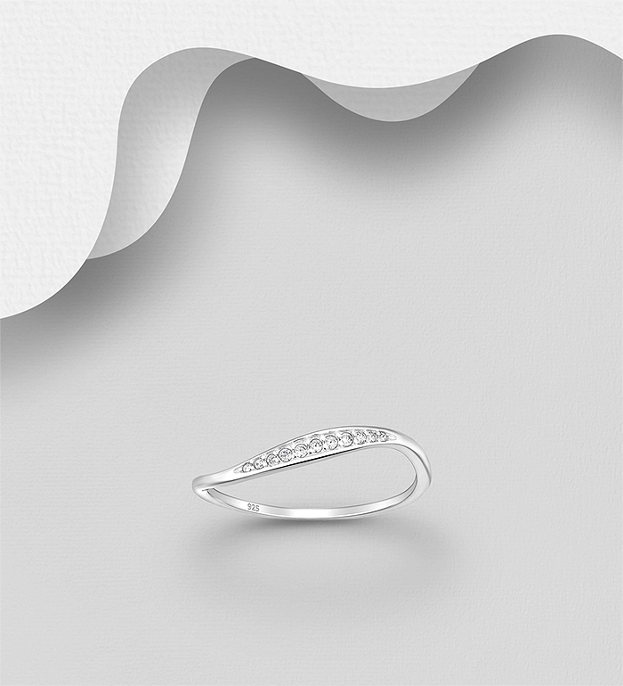 925 Sterling Silver Ring, Decorated with CZ Simulated Diamonds