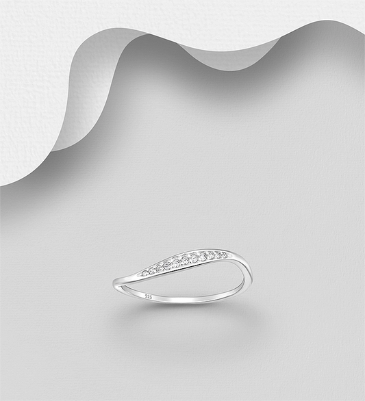 925 Sterling Silver Ring, Decorated with CZ Simulated Diamonds