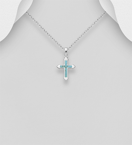 925 Sterling Silver Cross Pendant, Decorated with Resin