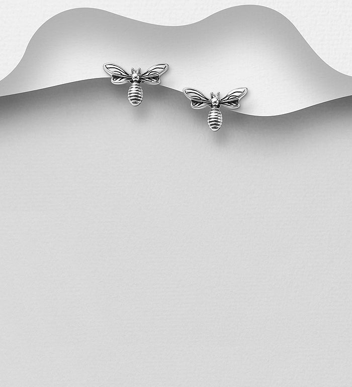 925 Sterling Silver Oxidized Bee Push-Back Earrings