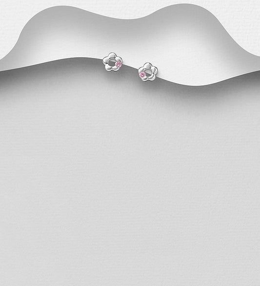 925 Sterling Silver Flower Push-Back Earrings, Decorated with CZ Simulated Diamonds