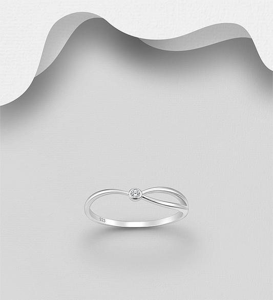 925 Sterling Silver Ring, Decorated with CZ Simulated Diamond