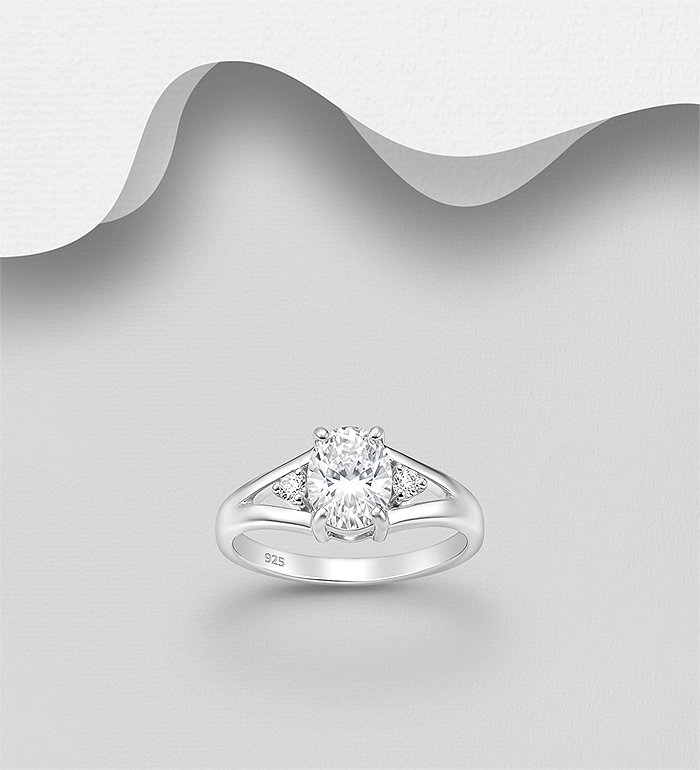 925 Sterling Silver Ring, Decorated with CZ Simulated Diamonds