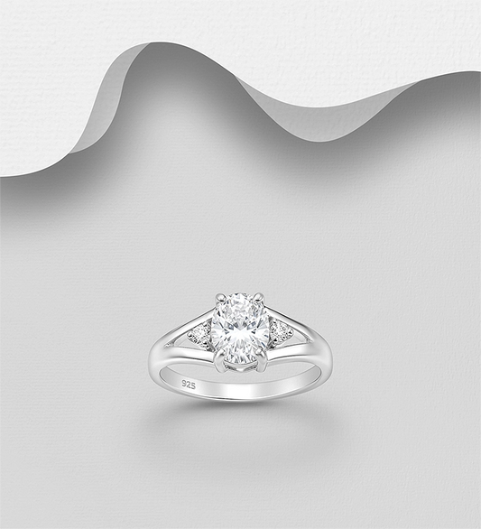 925 Sterling Silver Ring, Decorated with CZ Simulated Diamonds