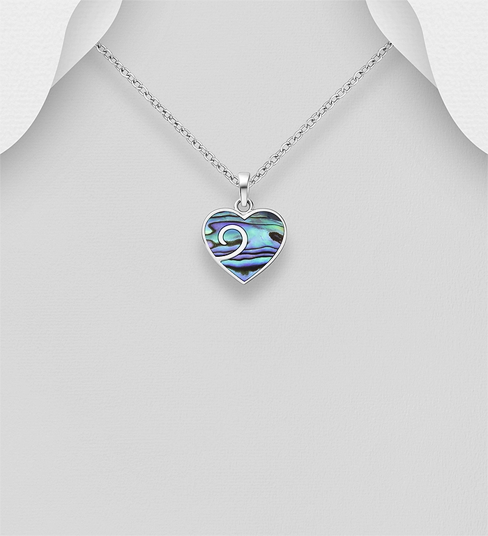 925 Sterling Silver Heart Pendant, Decorated with Shell