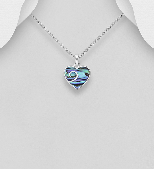 925 Sterling Silver Heart Pendant, Decorated with Shell
