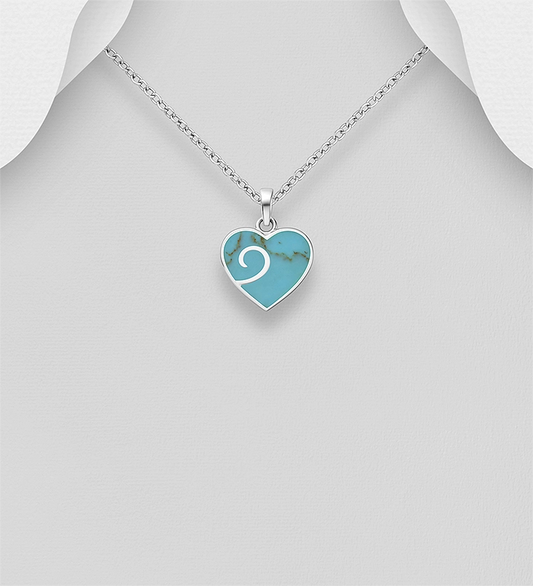 925 Sterling Silver Heart Pendant, Decorated with Resin