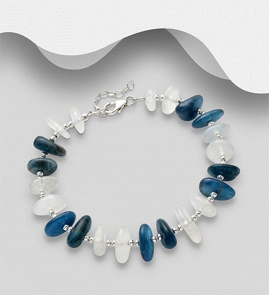 925 Sterling Silver Bracelet, Beaded with Various Gemstone Beads