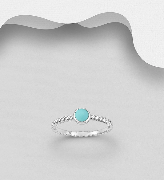 925 Sterling Silver Twisted Ring, Decorated with Resin