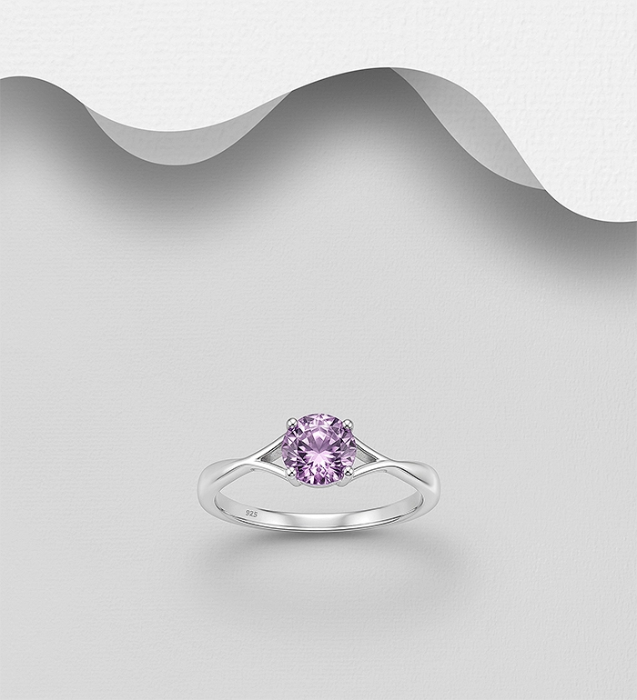 925 Sterling Silver Ring, Decorated with CZ Simulated Diamond