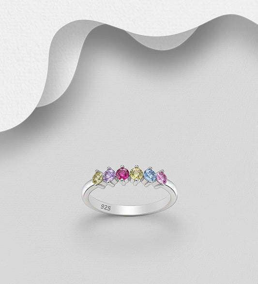 925 Sterling Silver Ring, Decorated with Colorful CZ Simulated Diamonds
