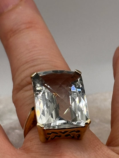 925 Sterling Silver Faceted Tourmaline Large Statement Ring size O
